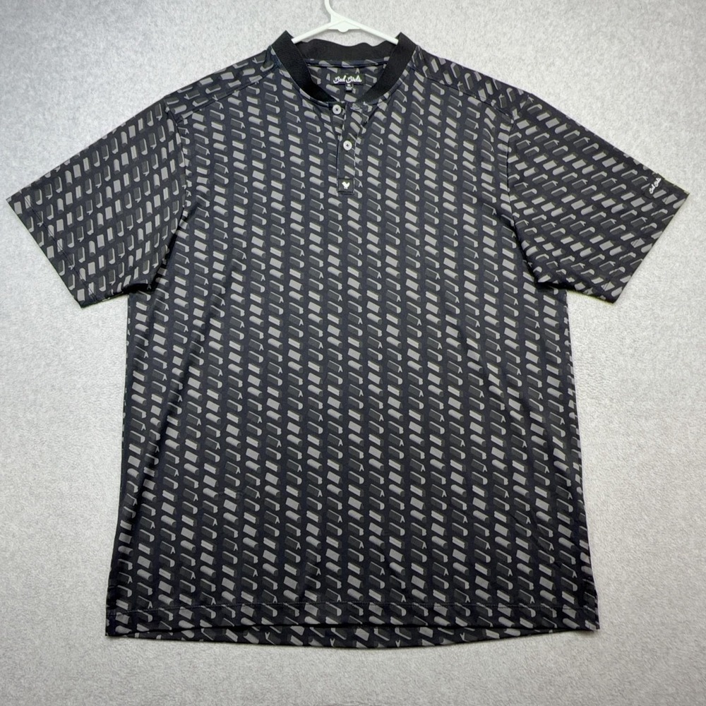 Bad Birdie Polo Shirt Mens XL Black BAD Block Print Golf Performance Collarless